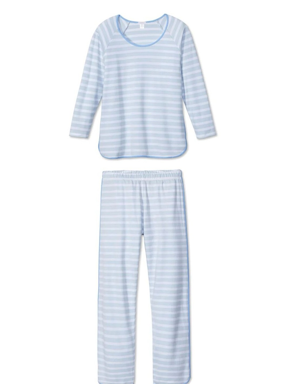 LAKE Pajamas Pima Long Long Set Gray Stripe Blue Piping Medium